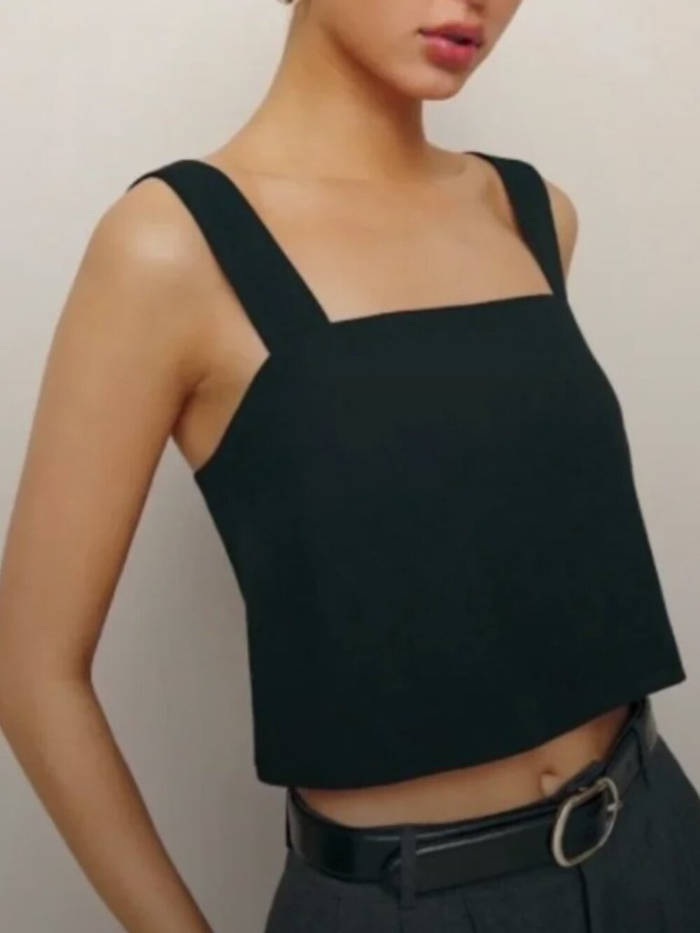 Reformation Cropped Tank Top XS Black Button Back Adjustable Solid Viscose